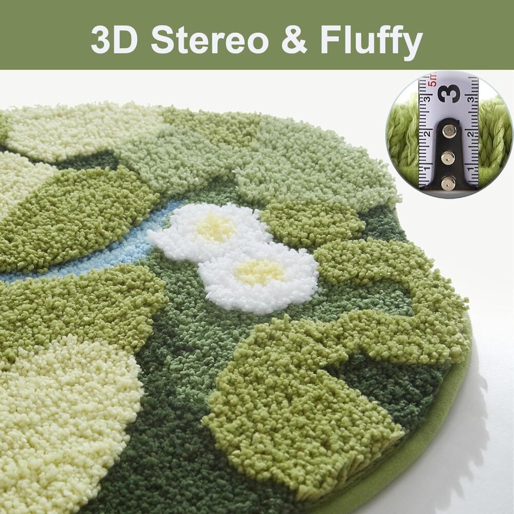 24" X 43" 3d Green Floral Area Bathroom Rug Non Slip Water Absorbent Bath Mat - Picture 5 of 9